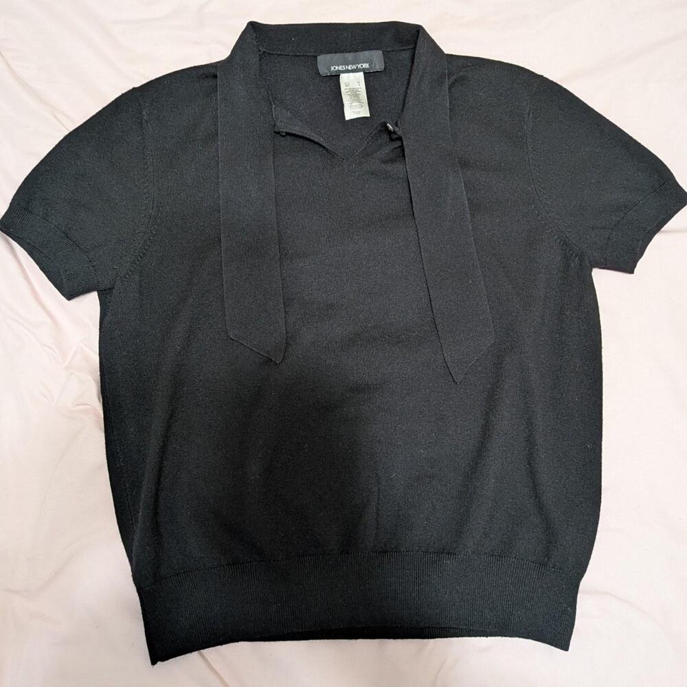 Jones New York Black Cropped Polo Top